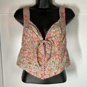 American Eagle Women's Small Crop Babydoll Tank  Top Floral Lace Coquette Fairy